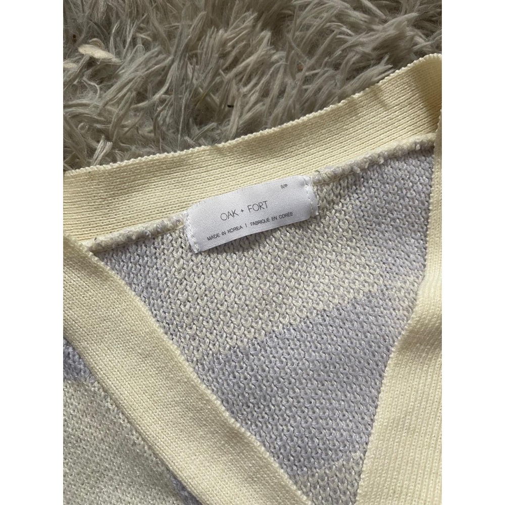 OAK + FORT Womens Small Purple Cream Checkered Cropped V-Neck Cardigan Cozy - Picture 3 of 4